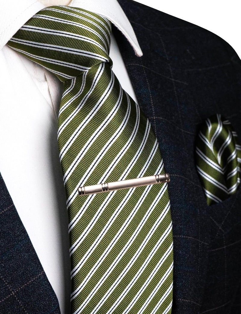 RBOCOTT Silk Stripe Plaid Tie and Pocket Square with Tie Clip Sets for Men - Image 2